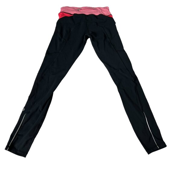 Lululemon leggings black pink striped wide waistband size 6 yoga pants - Picture 2 of 7